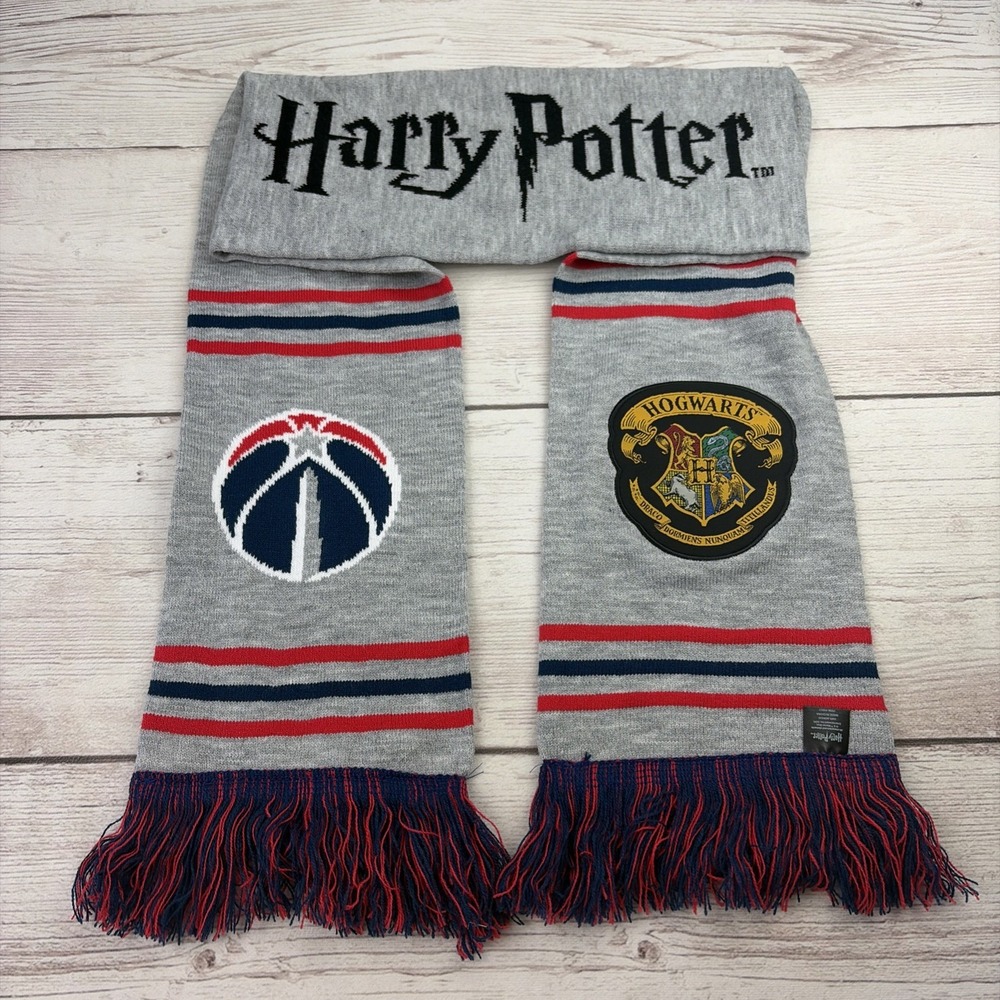 Harry Potter Washington Wizards NBA Scarf Hogwarts Crest Gray Red Blue Fringe